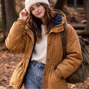 Vintage L.L.Bean Penobscot Parka USA Made Tan Hooded Jacket Women’s M Petite
